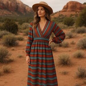 Vintage 70s Momentum Striped Maxi Dress Talon Zip Long Sleeve Boho Disco Hostess